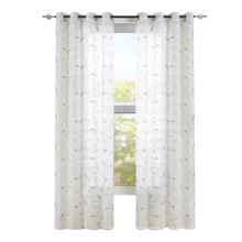 Living Room Floral Leaf Grommet Embroidery Sheer Curtains Voile Window Curtains